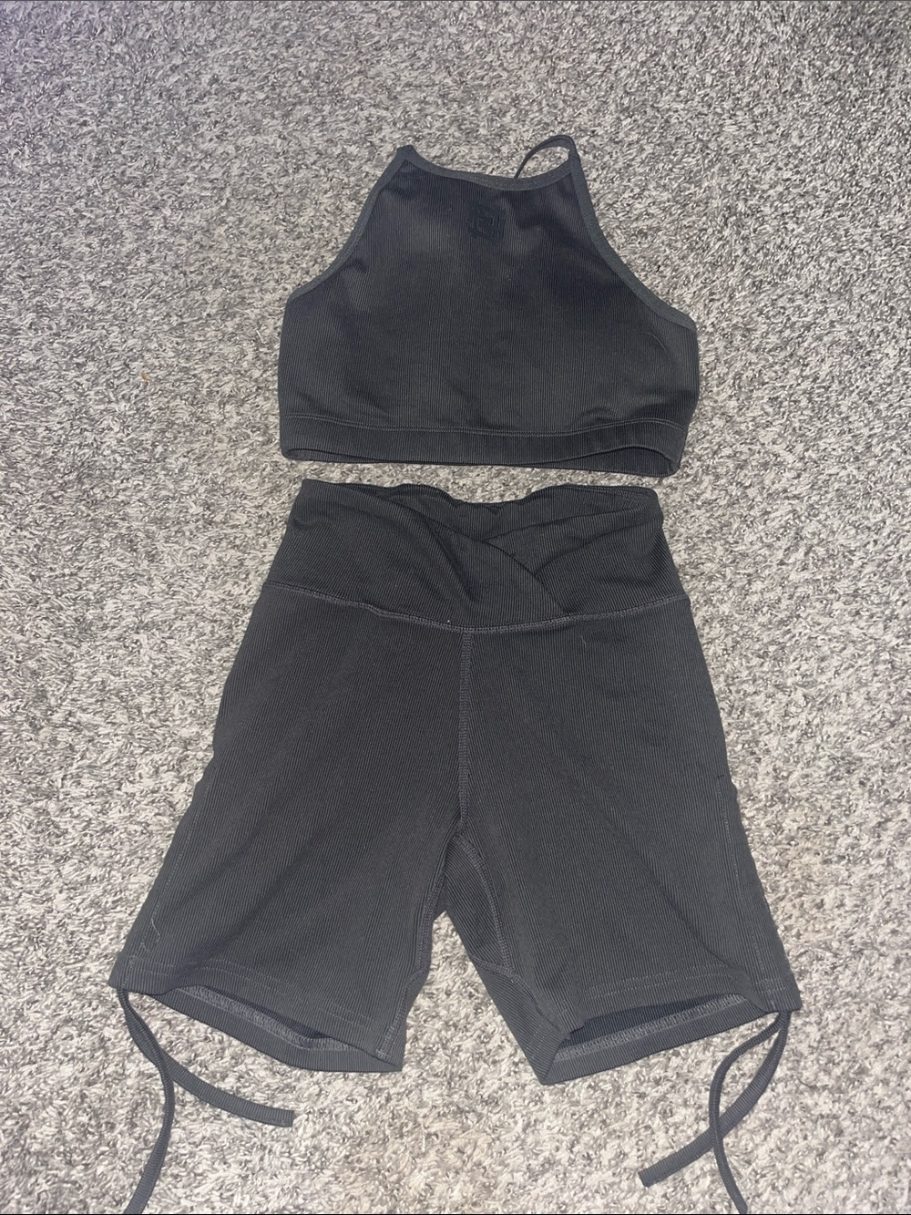 flag nor fail Black High-Neck Sports Bra & Cross-Waist Drawstring Shorts